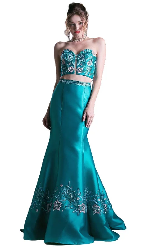 Prom dresses with one - shoulder designs and feather accents for a bold statementCinderella Divine - Two Piece Strapless Embellished Mermaid Dress Prom dresses with one - shoulder designs and feather accents for a bold statementCinderella Divine - Two Piece Strapless Embellished Mermaid Dress