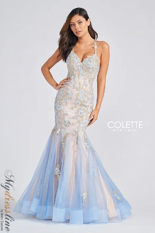 A - line formal dresses with beaded lace appliques for formal eventsColette CL12268