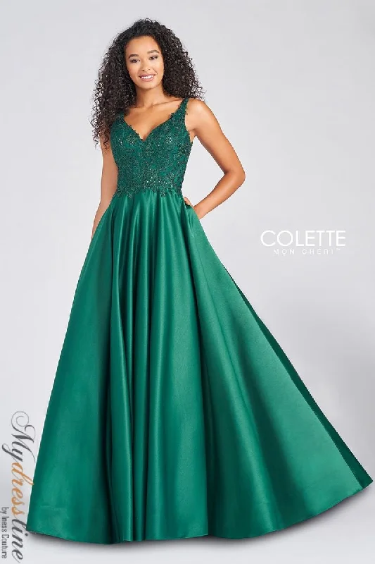 Prom dresses with cold - shoulder ruffled sleeves and floral prints for a romantic and fashionable styleColette CL12271 Prom dresses with cold - shoulder ruffled sleeves and floral prints for a romantic and fashionable styleColette CL12271
