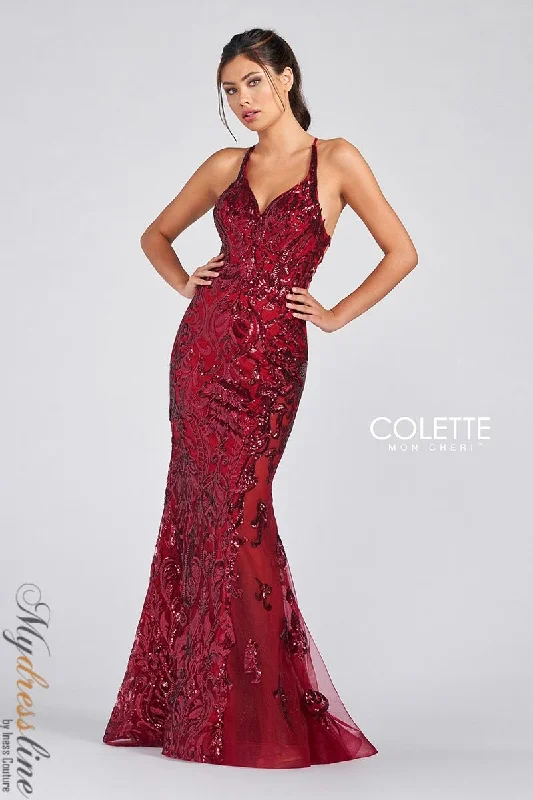 Sequined formal dresses with open backs for a sexy prom styleColette CL12275