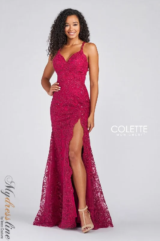 Prom dresses with cold - shoulder ruffled sleeves and floral prints for a romantic and fashionable styleColette CL12280 Prom dresses with cold - shoulder ruffled sleeves and floral prints for a romantic and fashionable styleColette CL12280