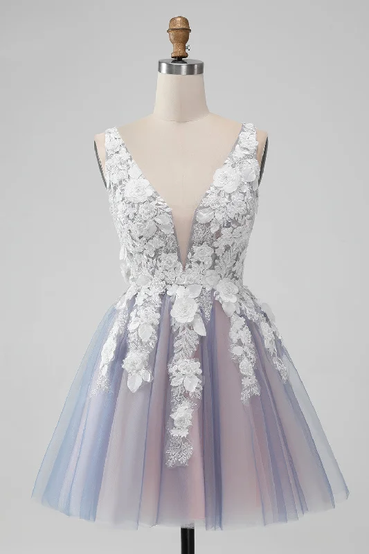 Party dresses with a jacquard pattern for a rich and detailed lookElegant Grey Pink A Line V Neck Flowers Short Prom Dress with Pearl Party dresses with a jacquard pattern for a rich and detailed lookElegant Grey Pink A Line V Neck Flowers Short Prom Dress with Pearl