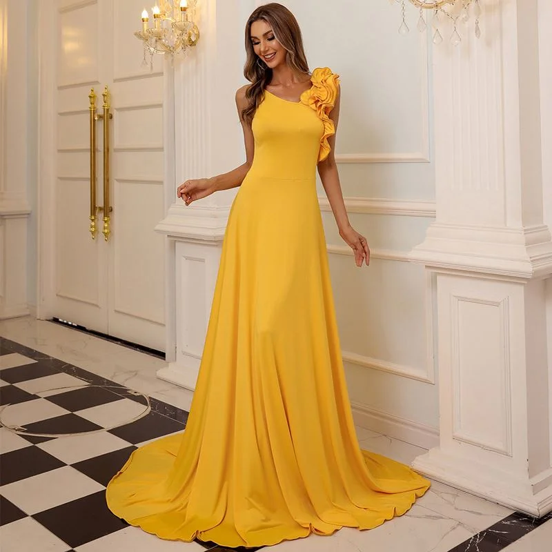 Elegante Vestidos Para Mujeres Women Lady Sexy Cocktail Party Elegant Evening Dresses Turkey yellow Dress