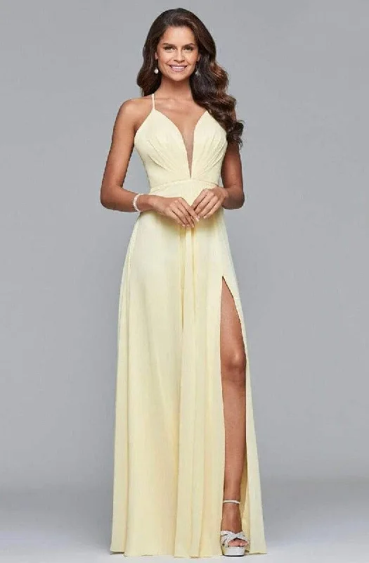 Prom dresses with pom - pom - decorated hems and cotton - blend fabrics for a playful and comfortable formal styleFaviana - 7747 Illusion Plunging Neck Strappy Open Back Chiffon Dress Prom dresses with pom - pom - decorated hems and cotton - blend fabrics for a playful and comfortable formal styleFaviana - 7747 Illusion Plunging Neck Strappy Open Back Chiffon Dress