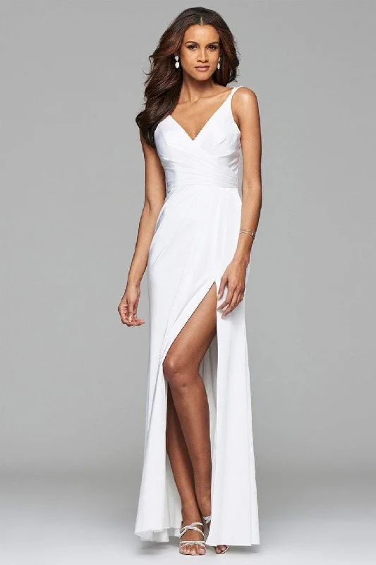 Formal dresses with tiered skirts and pearl embellishments for a luxurious feelFaviana - Satin Open Back With High Slit 7755