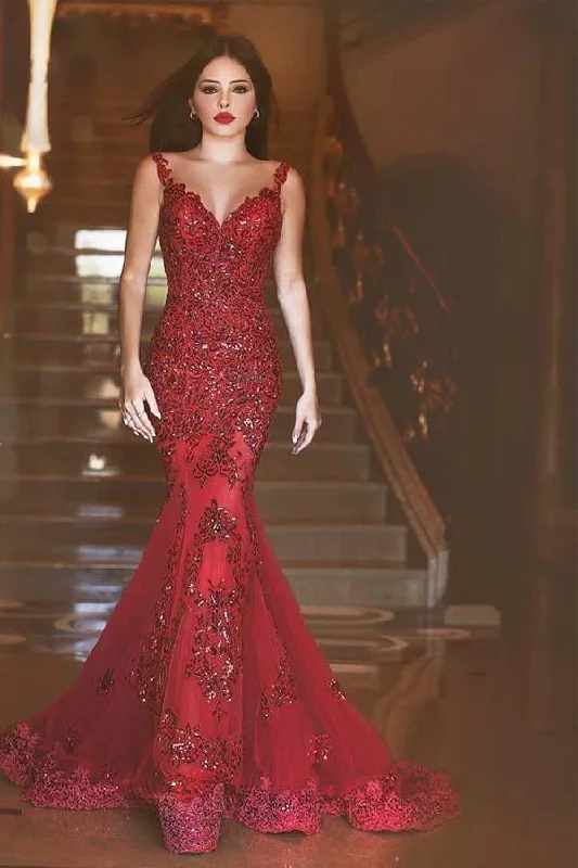 Backless party dresses for a sexy and alluring appearanceGlamorous Burgundy Mermaid Sequins Prom Dress Appliques Sweep Train PG814 Backless party dresses for a sexy and alluring appearanceGlamorous Burgundy Mermaid Sequins Prom Dress Appliques Sweep Train PG814