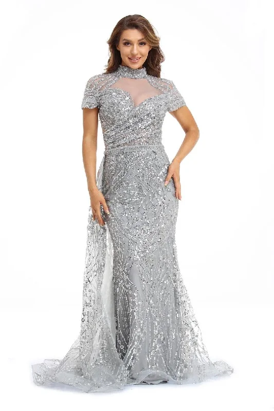 Party dresses with a polka - dot pattern for a classic and playful styleHigh Couture NR2249 Long Cap Sleeve Prom Formal Dress Party dresses with a polka - dot pattern for a classic and playful styleHigh Couture NR2249 Long Cap Sleeve Prom Formal Dress