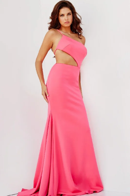 Party dresses with a metallic - thread embroidery for a luxurious touch​Jovani 000273 Long Formal One Shoulder Prom Dress