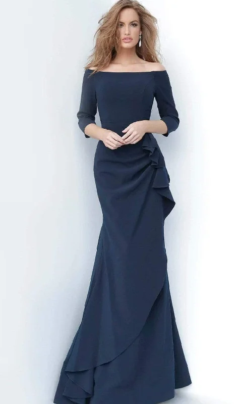 Tea - length formal dresses with lace trim for a semi - formal promJovani - 00446 Off Shoulder Drape Crepe Mermaid Dress Tea - length formal dresses with lace trim for a semi - formal promJovani - 00446 Off Shoulder Drape Crepe Mermaid Dress