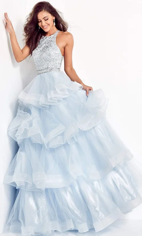 Jovani - 00461 Embellished Halter Tiered A-line Dress