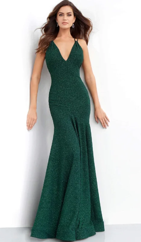 Sheath formal dresses with metallic thread detailing for a modern promJovani - 60214 Plunging V-neck Glitter Trumpet Dress Sheath formal dresses with metallic thread detailing for a modern promJovani - 60214 Plunging V-neck Glitter Trumpet Dress