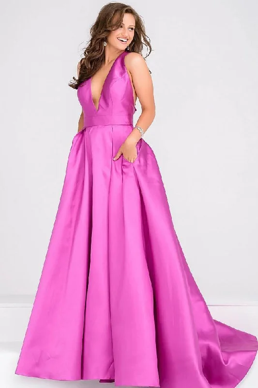 Long - sleeved formal dresses in velvet for a winter formal eventJVN by Jovani - V Neck Mikado Prom Ballgown with Pleated Skirt JVN47530 Long - sleeved formal dresses in velvet for a winter formal eventJVN by Jovani - V Neck Mikado Prom Ballgown with Pleated Skirt JVN47530