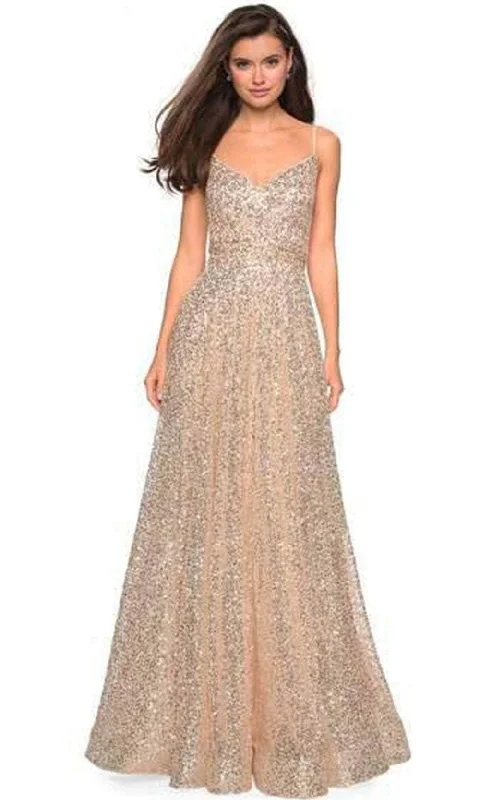Prom dresses with geometric - cutout sleeves and flowing chiffon fabrics for a modern and airy lookLa Femme - Sequin-Ornate A-line Dress 27747SC Prom dresses with geometric - cutout sleeves and flowing chiffon fabrics for a modern and airy lookLa Femme - Sequin-Ornate A-line Dress 27747SC