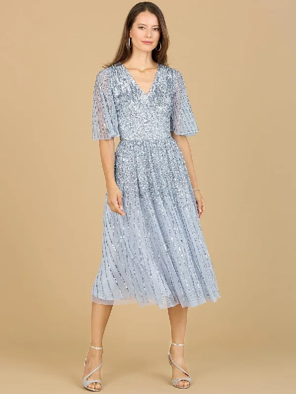 Party dresses with a geometric pattern for a contemporary lookLara Dresses 29221 Sequin Short Sleeve Formal Midi Dress Party dresses with a geometric pattern for a contemporary lookLara Dresses 29221 Sequin Short Sleeve Formal Midi Dress