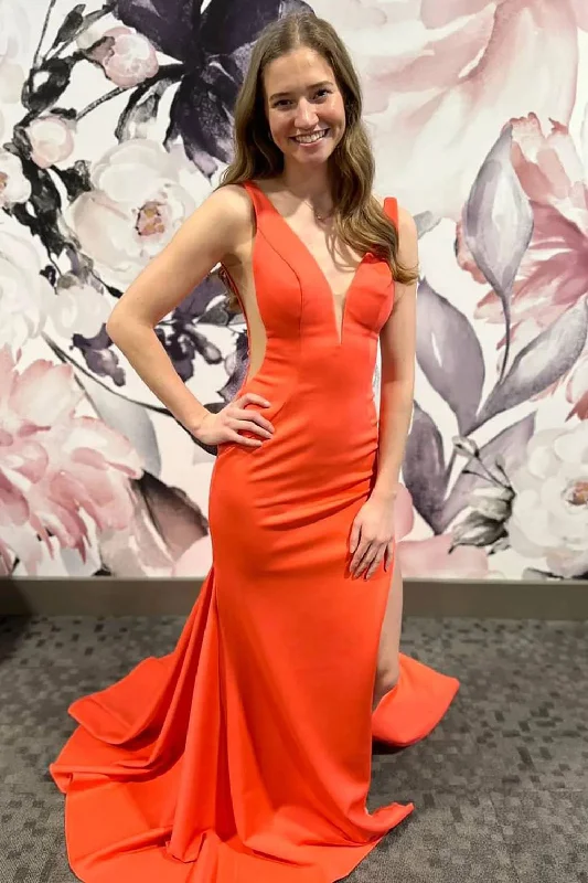 Halter - neck party dresses for a stylish and secure fitMermaid Deep V-Neck Backless Orange Prom Dress with Slit Halter - neck party dresses for a stylish and secure fitMermaid Deep V-Neck Backless Orange Prom Dress with Slit