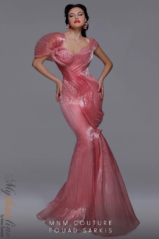 Prom dresses with cold - shoulder ruffled sleeves and floral prints for a romantic and fashionable styleMNM Couture 2733 Prom dresses with cold - shoulder ruffled sleeves and floral prints for a romantic and fashionable styleMNM Couture 2733