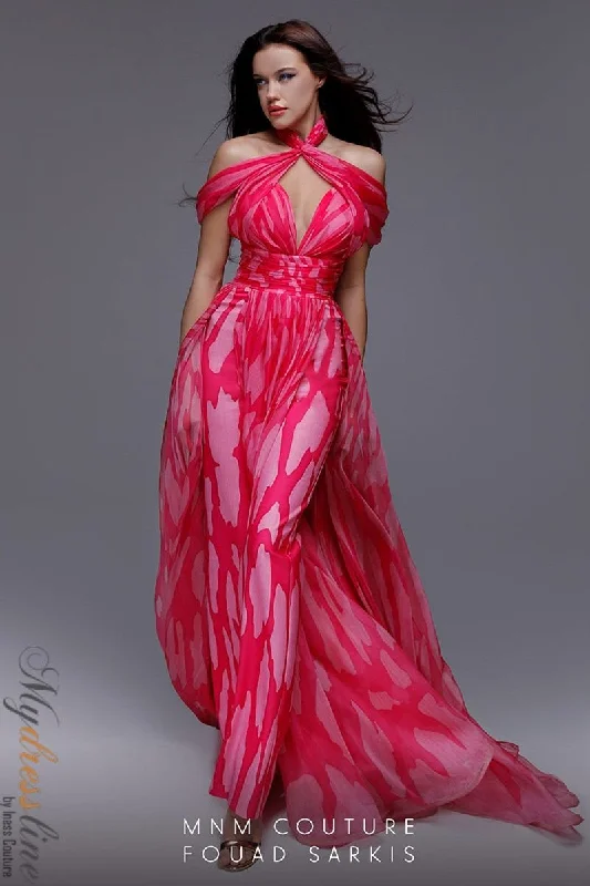 Prom dresses with side - slit skirts and beaded fringes for a glamorous appearanceMNM Couture 2734 Prom dresses with side - slit skirts and beaded fringes for a glamorous appearanceMNM Couture 2734