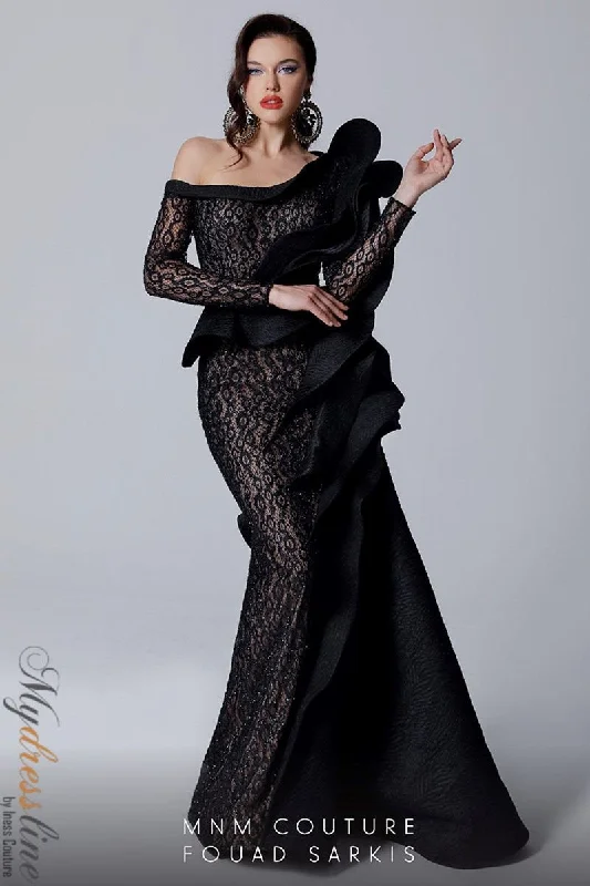 Long - sleeved formal dresses in velvet for a winter formal eventMNM Couture 2735