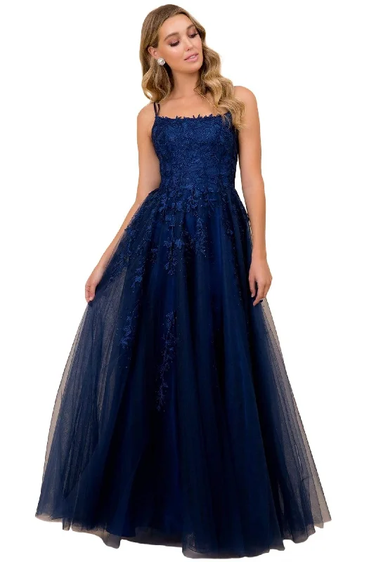 Prom dresses with lace - trimmed hems and off - the - shoulder necklines for a delicate lookNox Anabel - C415 Embroidered Scoop Neck Long A-line Gown Prom dresses with lace - trimmed hems and off - the - shoulder necklines for a delicate lookNox Anabel - C415 Embroidered Scoop Neck Long A-line Gown