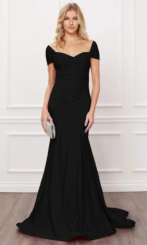 Prom dresses with side - slit skirts and beaded fringes for a glamorous appearanceNox Anabel - E497 Off-Shoulder Sleek Pleats Mermaid Gown Prom dresses with side - slit skirts and beaded fringes for a glamorous appearanceNox Anabel - E497 Off-Shoulder Sleek Pleats Mermaid Gown