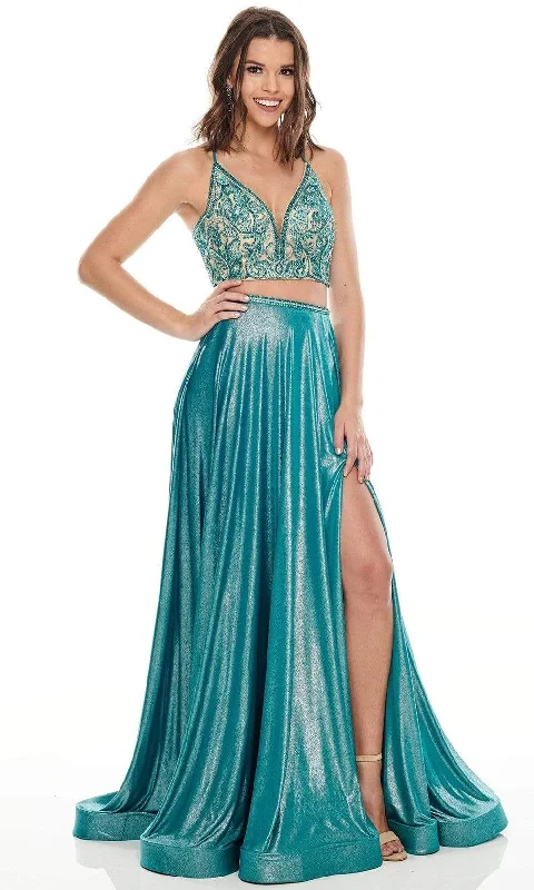 Sheath formal dresses with metallic thread detailing for a modern promRachel Allan Prom - 7209 Two Piece Beaded V-Neck Jersey A-Line Gown Sheath formal dresses with metallic thread detailing for a modern promRachel Allan Prom - 7209 Two Piece Beaded V-Neck Jersey A-Line Gown