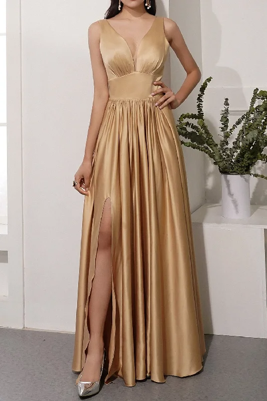 Party dresses with a criss - cross back design for a stylish detailSatin Long Prom Party Dress With Slit Party dresses with a criss - cross back design for a stylish detailSatin Long Prom Party Dress With Slit