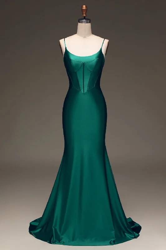 Party dresses with a satin - lined interior for added comfortSatin Mermaid Lace-Up Back Dark Green Prom Dress Party dresses with a satin - lined interior for added comfortSatin Mermaid Lace-Up Back Dark Green Prom Dress