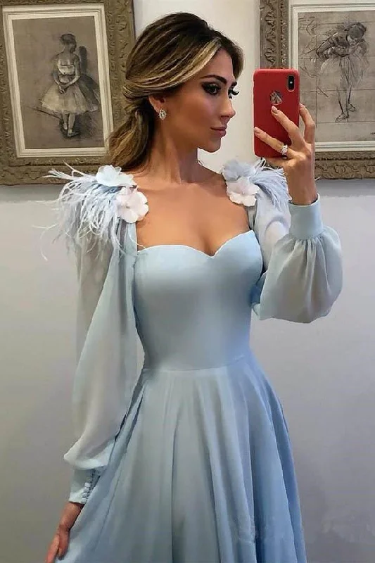 Party dresses with a peplum waist for a feminine and flattering silhouetteSky Blue Long Chiffon Prom Dresses with Sleeves Formal Dresses PG803 Party dresses with a peplum waist for a feminine and flattering silhouetteSky Blue Long Chiffon Prom Dresses with Sleeves Formal Dresses PG803