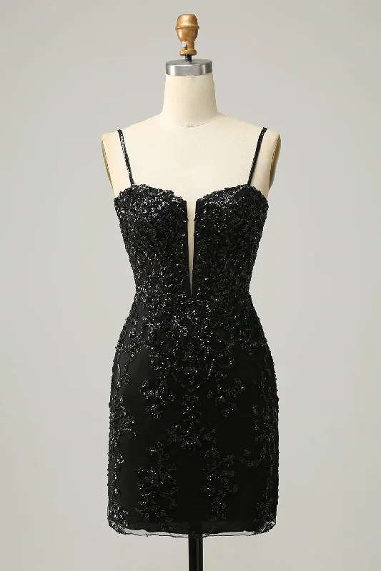 Party dresses with a paisley pattern for a bohemian - inspired lookSparkly Black Corset Sequins Tight Short Prom Dress with Lace Party dresses with a paisley pattern for a bohemian - inspired lookSparkly Black Corset Sequins Tight Short Prom Dress with Lace