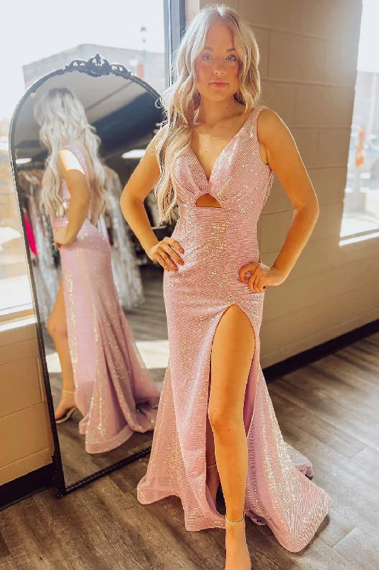 Prom dresses with tiered ruffled sleeves and satin skirts for a feminine and voluminous lookSparkly Cut Out Sequins Blush Prom Dress with Beading Prom dresses with tiered ruffled sleeves and satin skirts for a feminine and voluminous lookSparkly Cut Out Sequins Blush Prom Dress with Beading
