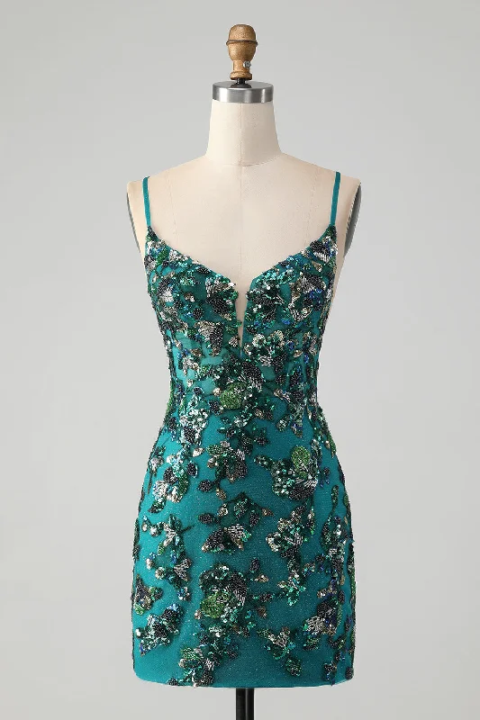 Party dresses with a ruched fabric for a textured and flattering effectSparkly Dark Green Beaded Sequins Bodycon Party Dress Party dresses with a ruched fabric for a textured and flattering effectSparkly Dark Green Beaded Sequins Bodycon Party Dress