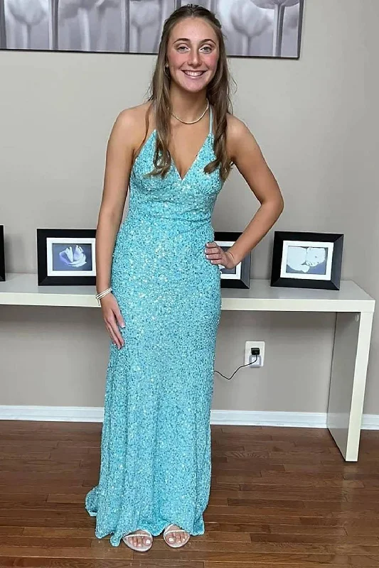 Cocktail party dresses in a classic little black dress styleSparkly Halter Sequins Light Blue Long Prom Dress Cocktail party dresses in a classic little black dress styleSparkly Halter Sequins Light Blue Long Prom Dress
