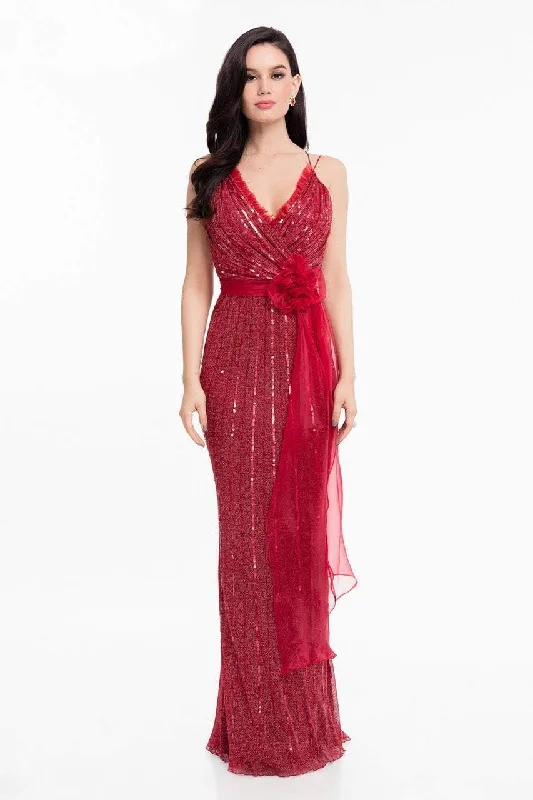 Prom dresses with cold - shoulder ruffled sleeves and floral prints for a romantic and fashionable styleTerani Couture - 1821E7111 Sequin Ornate Sashed Long Evening Gown Prom dresses with cold - shoulder ruffled sleeves and floral prints for a romantic and fashionable styleTerani Couture - 1821E7111 Sequin Ornate Sashed Long Evening Gown
