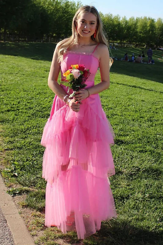 Tulle party dresses with a fairy - tale charm for formal occasionsTulle Tiered Pink Prom Dress with Corset Tulle party dresses with a fairy - tale charm for formal occasionsTulle Tiered Pink Prom Dress with Corset