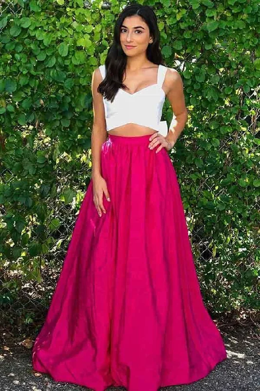 Ball gown party dresses with a full skirt for a princess - like lookTwo Piece Scoop Fuchsia Satin Prom/Formal Dress with Bowknot PG822 Ball gown party dresses with a full skirt for a princess - like lookTwo Piece Scoop Fuchsia Satin Prom/Formal Dress with Bowknot PG822