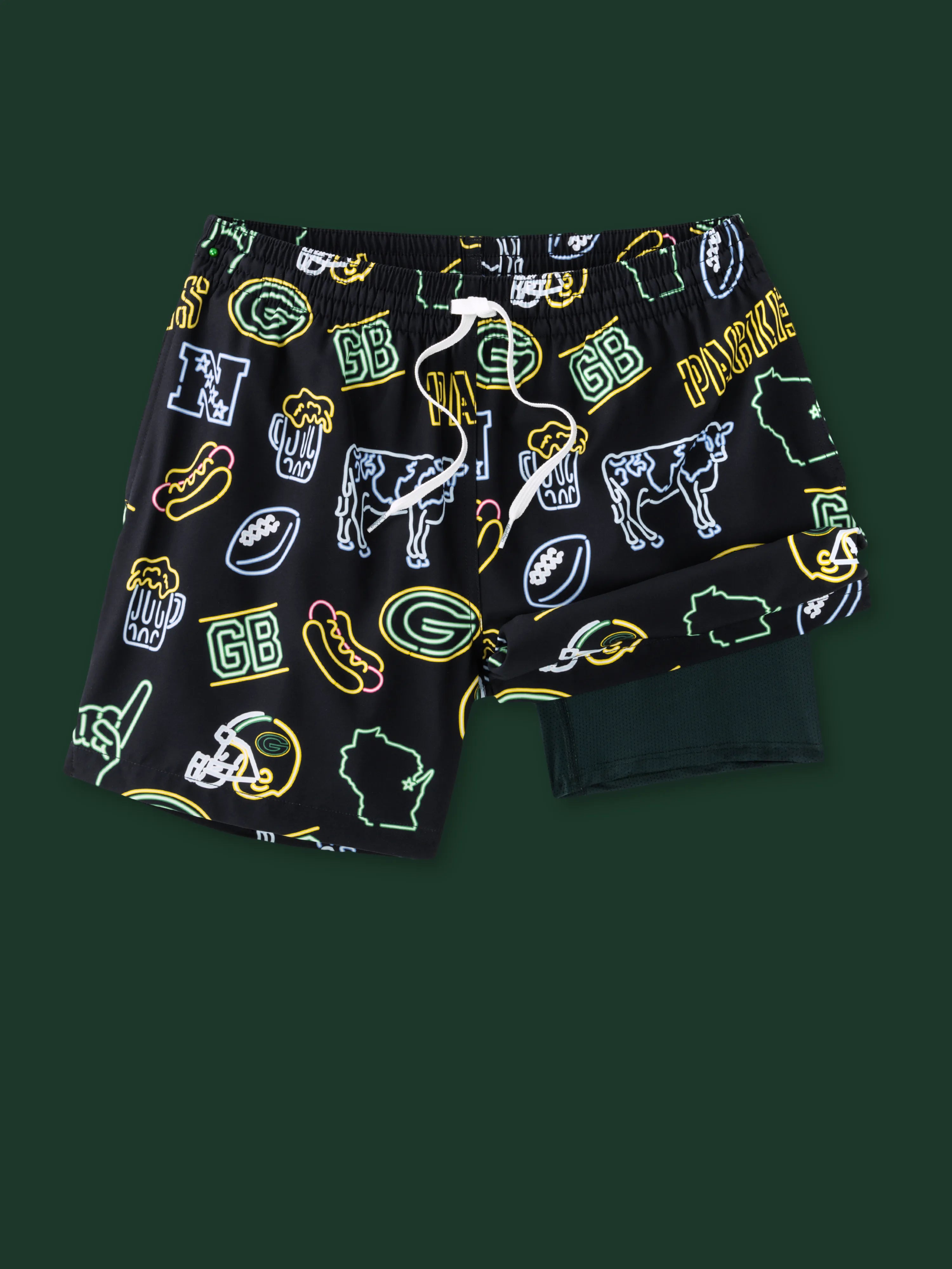 Printed floral women swimwear for a feminine and colorful beach vibeThe Neon Packers 5.5" (NFL Classic Lined Swim Trunks) Printed floral women swimwear for a feminine and colorful beach vibeThe Neon Packers 5.5" (NFL Classic Lined Swim Trunks)