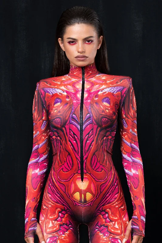 Crop Bodysuits to Pair with High - Waisted BottomsAxion Red Pad Costume