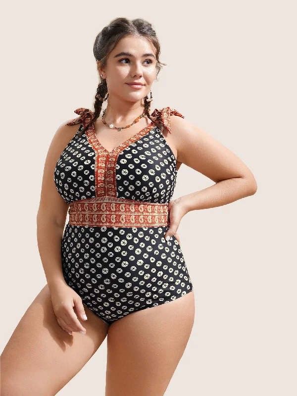 Plus Size Women's Striped One - Pieces in Navy and White for a Nautical - Inspired EnsembleBandana Print Two Tone Knotted One Piece Swimsuit Plus Size Women's Striped One - Pieces in Navy and White for a Nautical - Inspired EnsembleBandana Print Two Tone Knotted One Piece Swimsuit