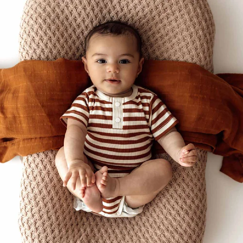 Biscuit Stripe Short Sleeve Organic Bodysuit