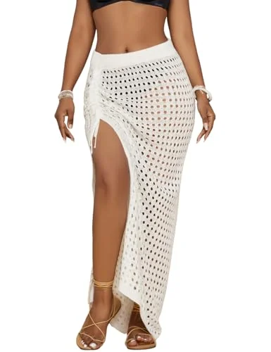 Crochet Drawstring White Swimsuit Wrap Cover Up