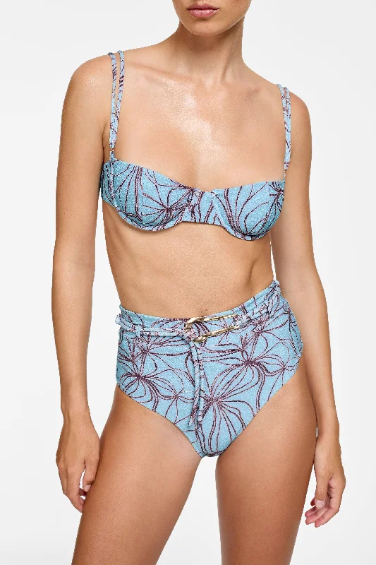 Sustainable bikini made from recycled materials for eco - conscious beachgoersClaire Bottom - Denim Flower Lines Sustainable bikini made from recycled materials for eco - conscious beachgoersClaire Bottom - Denim Flower Lines