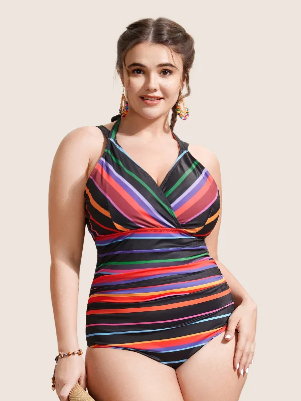 Women's Metallic One - Pieces in Silver for a Shiny and Eye - Catching Night OutfitContrast Striped Tie Knot One Piece Swimsuit Women's Metallic One - Pieces in Silver for a Shiny and Eye - Catching Night OutfitContrast Striped Tie Knot One Piece Swimsuit
