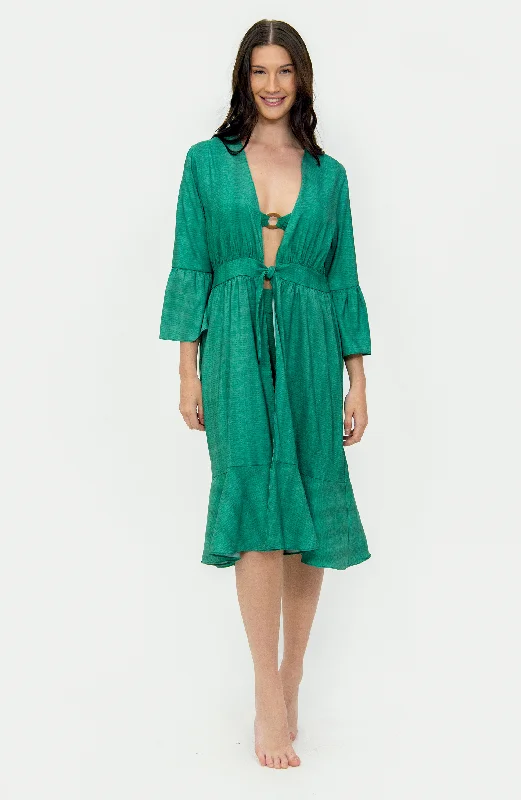 Elastic - cuffed cover ups for a snug and comfortable fitCover Up / Pareo Verde Estampado Bailando Entre Palmas Elastic - cuffed cover ups for a snug and comfortable fitCover Up / Pareo Verde Estampado Bailando Entre Palmas