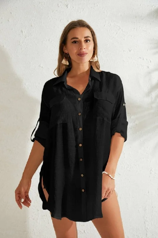 Button-Down Swimsuit Cover Up Shirt Dress