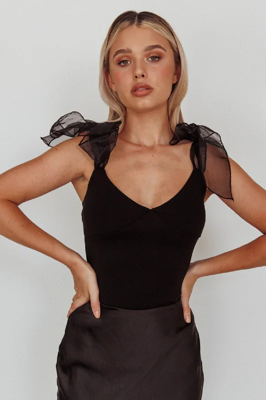 Maternity Bodysuits for Expecting Mothers' ComfortMidsomer Tied Shoulder Bodysuit Black Maternity Bodysuits for Expecting Mothers' ComfortMidsomer Tied Shoulder Bodysuit Black