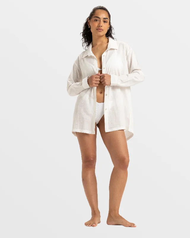 New Solid Blue Riptide Beach Cover-Up - Cloud Dancer