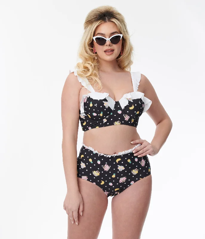 Women's Cut - Out Swim Tops in White with Geometric Shapes for an Edgy Beach StylePusheen x Unique Vintage Pool Time Southampton Swim Top Women's Cut - Out Swim Tops in White with Geometric Shapes for an Edgy Beach StylePusheen x Unique Vintage Pool Time Southampton Swim Top