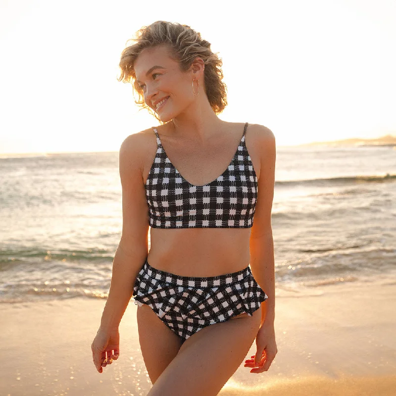 Rise Bikini Top, Island Time Black and White