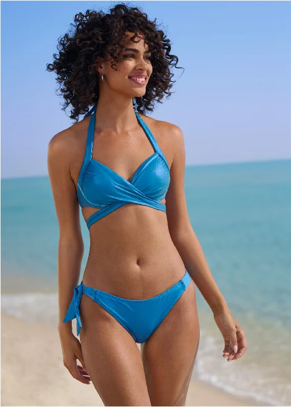 Women's Sheer - Paneled Swim Tops in Blue for a Flirty and Alluring Poolside LookShimmer Wrap Bikini Top - Sea Shine Women's Sheer - Paneled Swim Tops in Blue for a Flirty and Alluring Poolside LookShimmer Wrap Bikini Top - Sea Shine