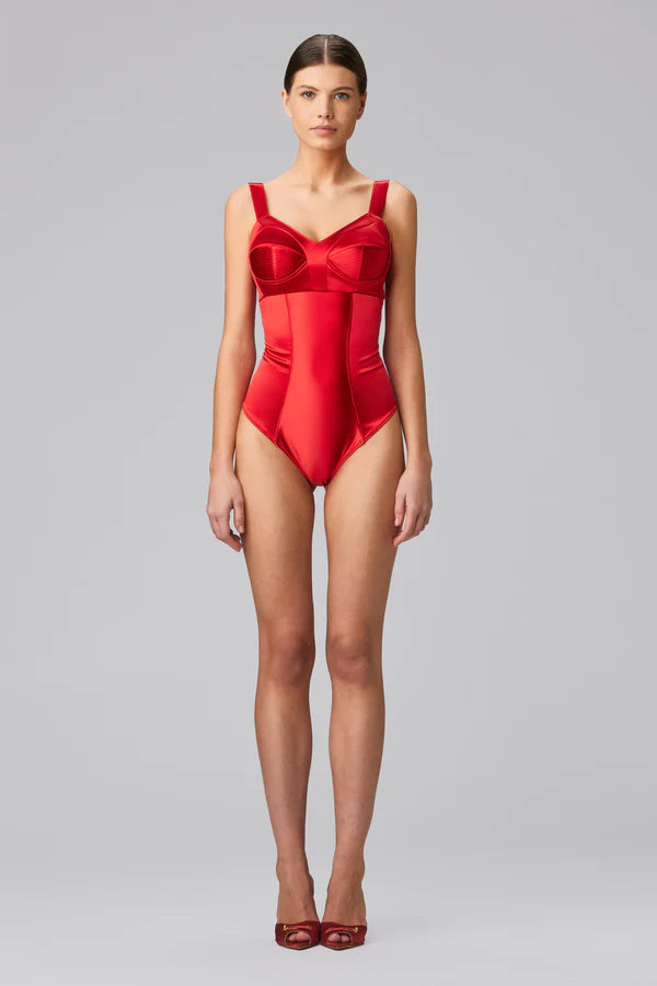 Sculpt Satin Bodysuit In Red - Murmur